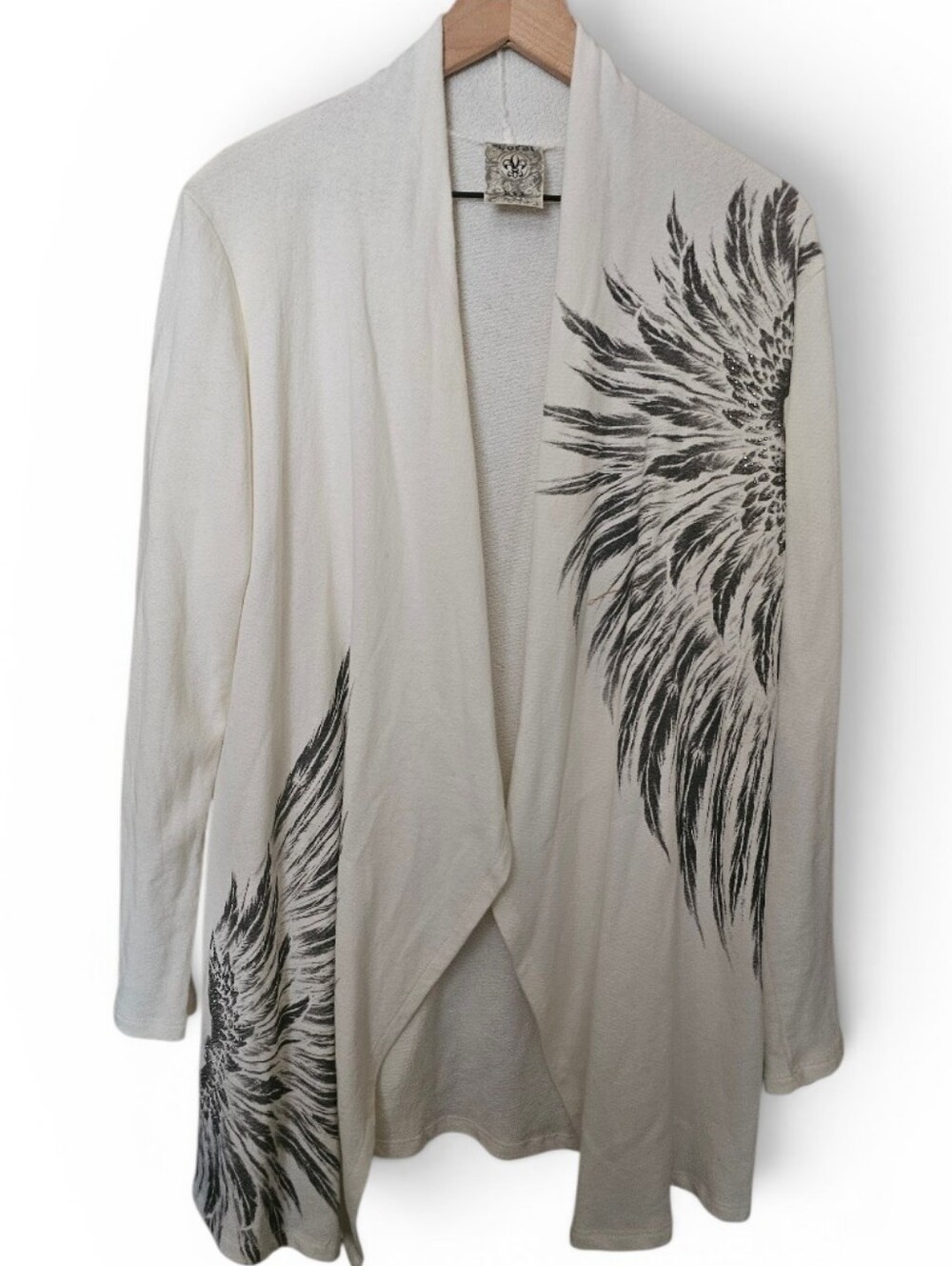 VOCAL Ivory Rhinestone Wing Y2K Cotton Waterfall Cardigan - Small